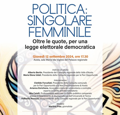 &quot;Politica: singolare femminile&quot;: conferenza della Consulta regionale per le pari opportunità