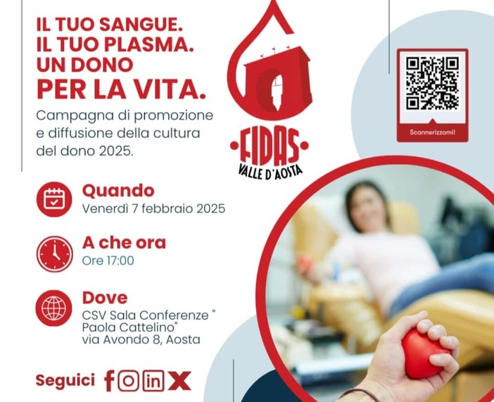 Parte la XVII Campagna di FIDAS Valle d’Aosta per la cultura della donazione del sangue e plasma