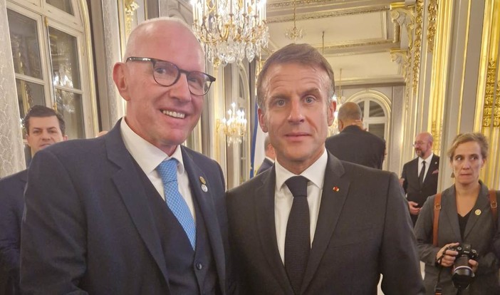 Il Presidente della Regione, Renzo Testolin, al ricevimento di ieri sera, all'Eliseo, su invito del Presidente della Repubblica francese Emmanuel Macron