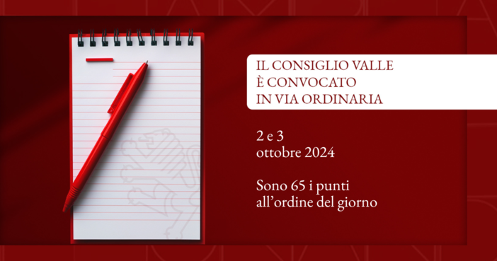 Il Consiglio Valle si riunisce il 2 e 3 ottobre