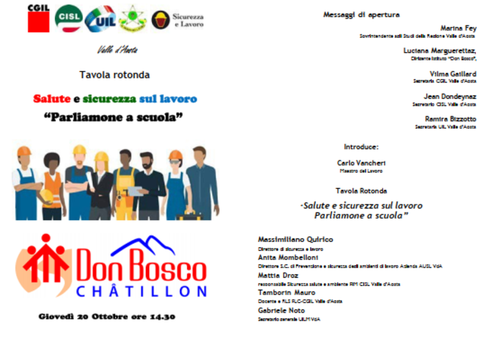 Al Don Bosco di Chatillon tavola rotonda su Salute e Sicurezza sul Lavoro