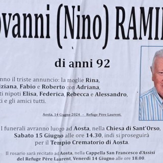 Cordoglio della Giunta regionale per la scomparsa di Giovanni “Nino” Ramires
